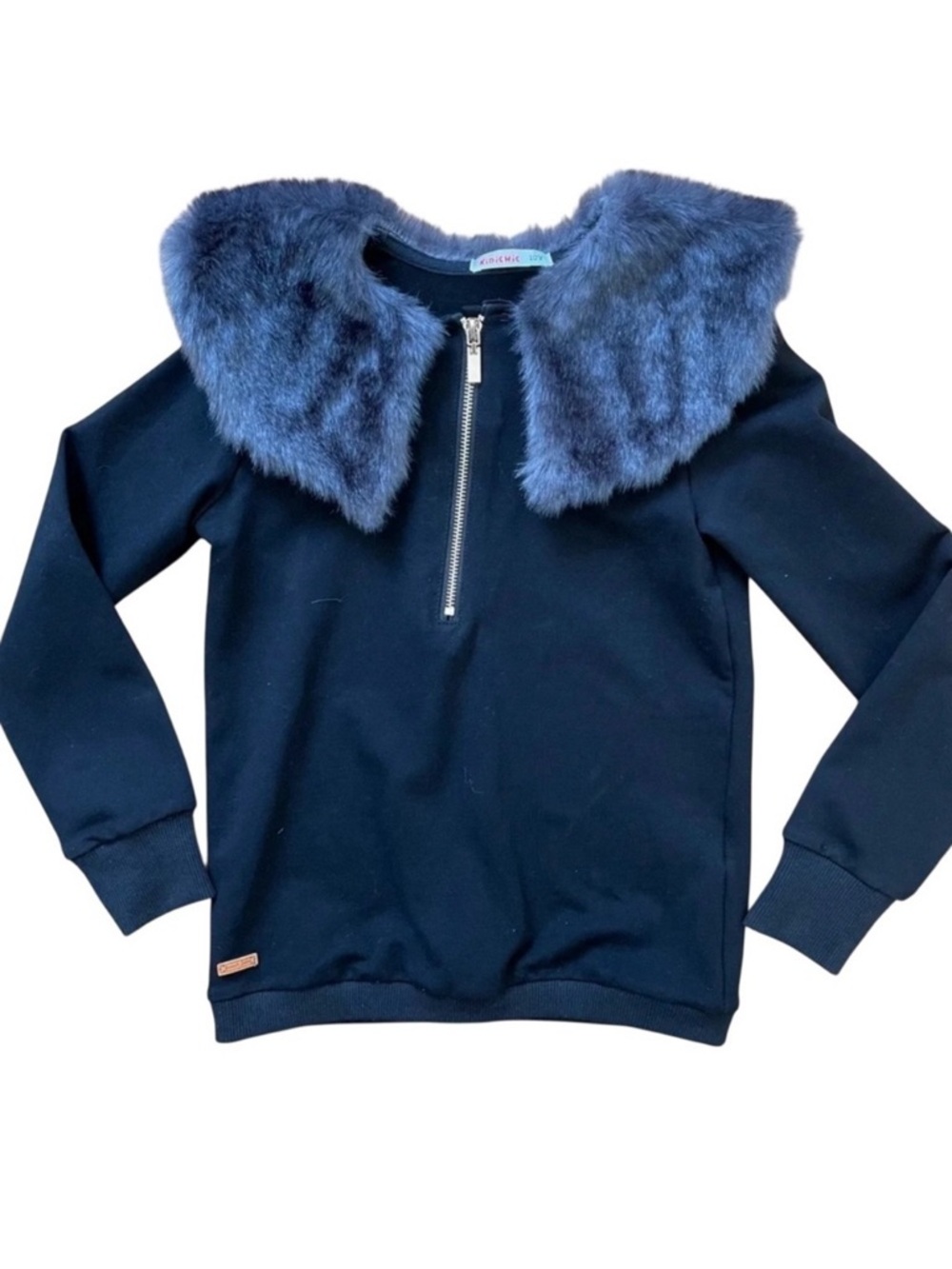4/$25 KIDICHIC Quarter Zip Top Faux Fur Lapel Collar Girls Sz 10 Black Gray